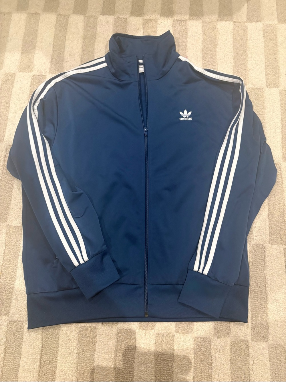 adidas Navy Blue Track Jacket with White 3-Stripe Accents